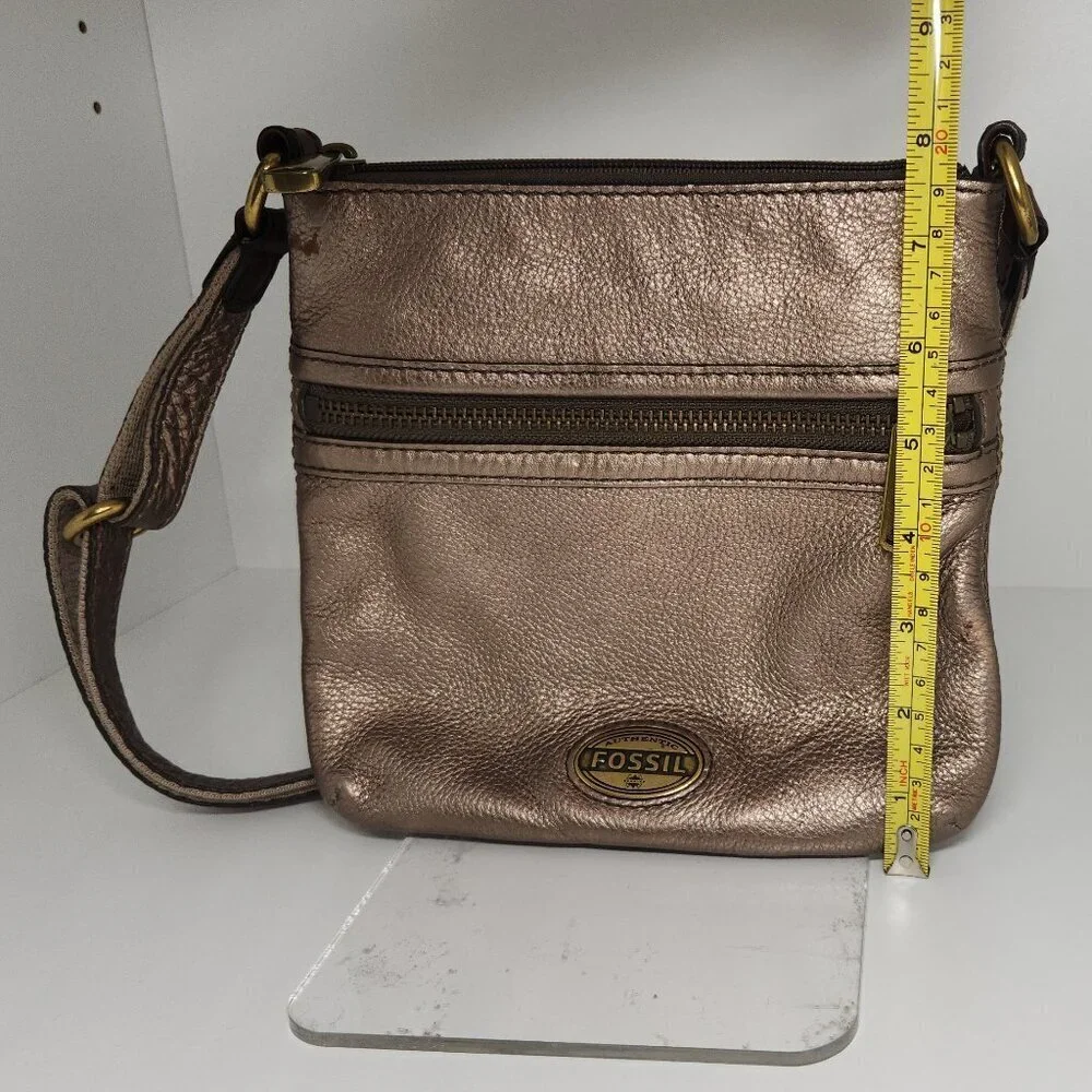 Fossil Vintage Explorer Gunmetal Color Leather Crossbody Bag Purse